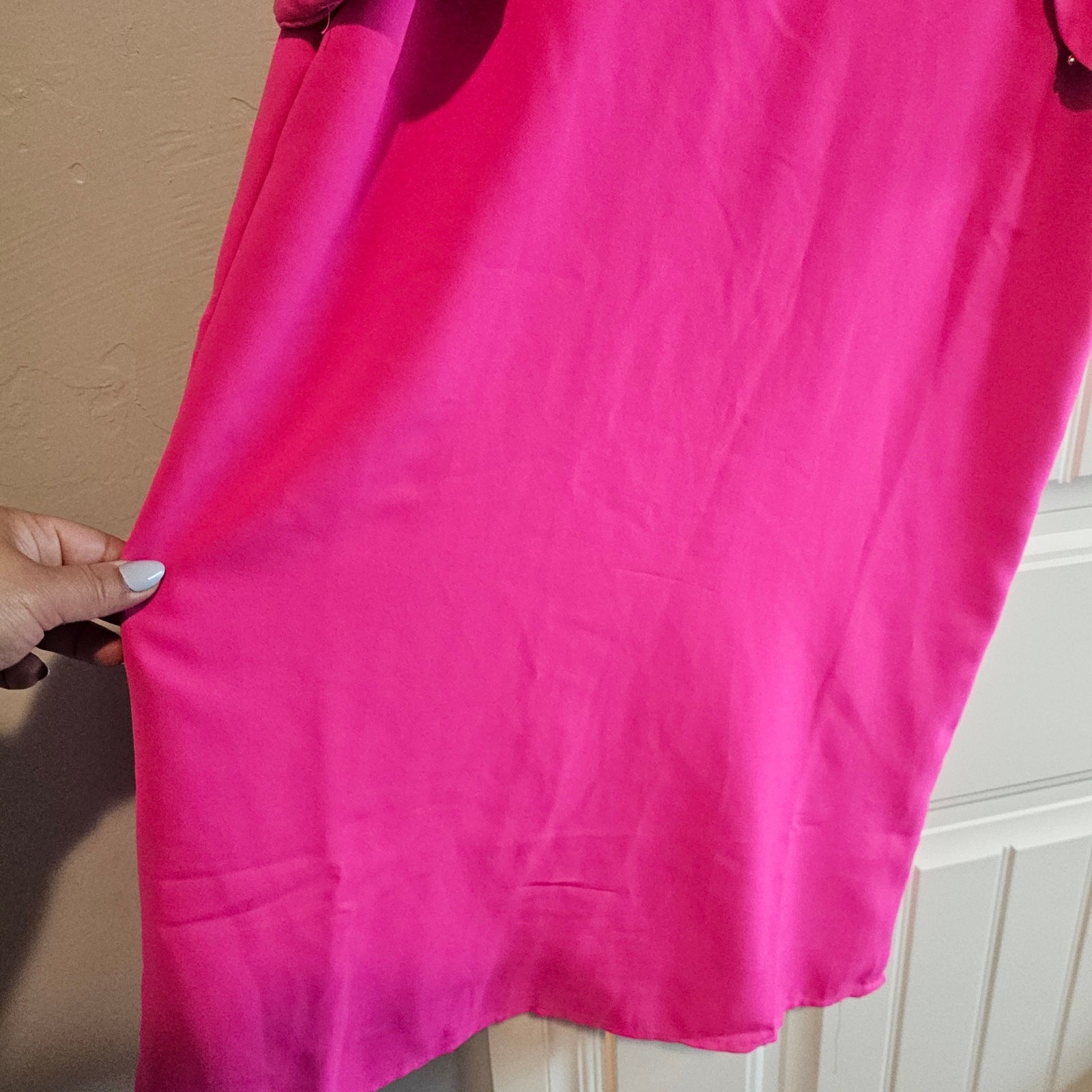 Very J Dress Womens 2X Bright Pink Ruffle Sleeve Coquette Glam Evening Business