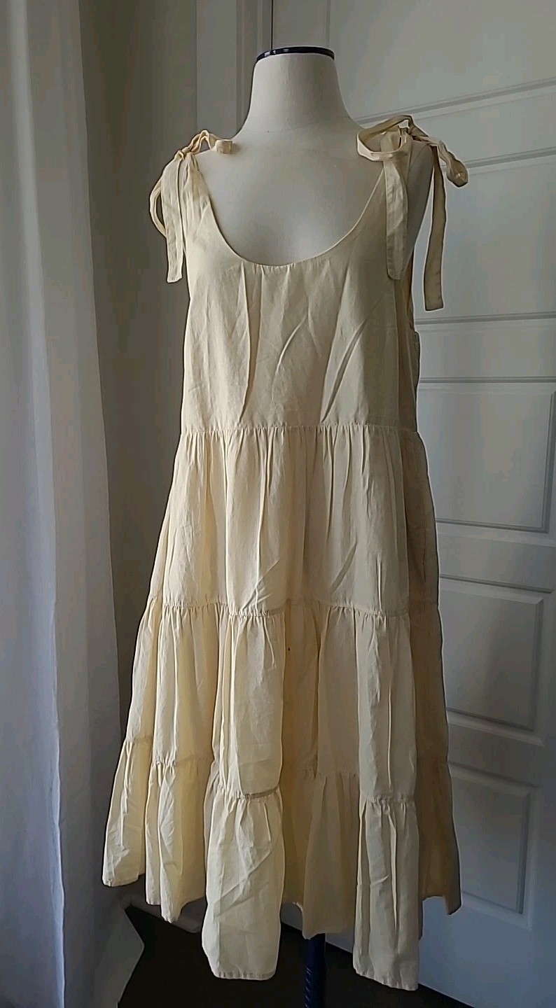 Devotion Twins Sundress Medium M – Ivory Natural Tie Shoulders Cotton Greece NWT