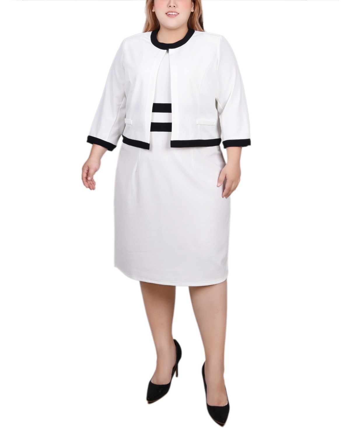 NY Collection Plus Size Colorblocked Dress Women’s 16W White/Black Zip Closure