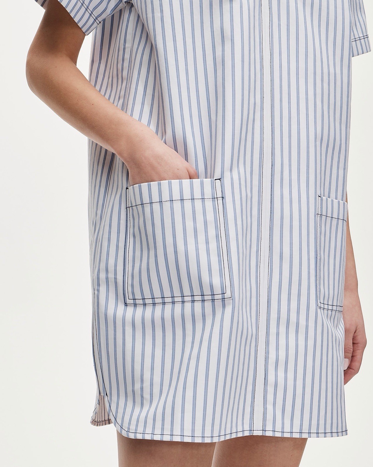 J.Crew Patch-pocket pullover dress in striped structured cotton poplin size M