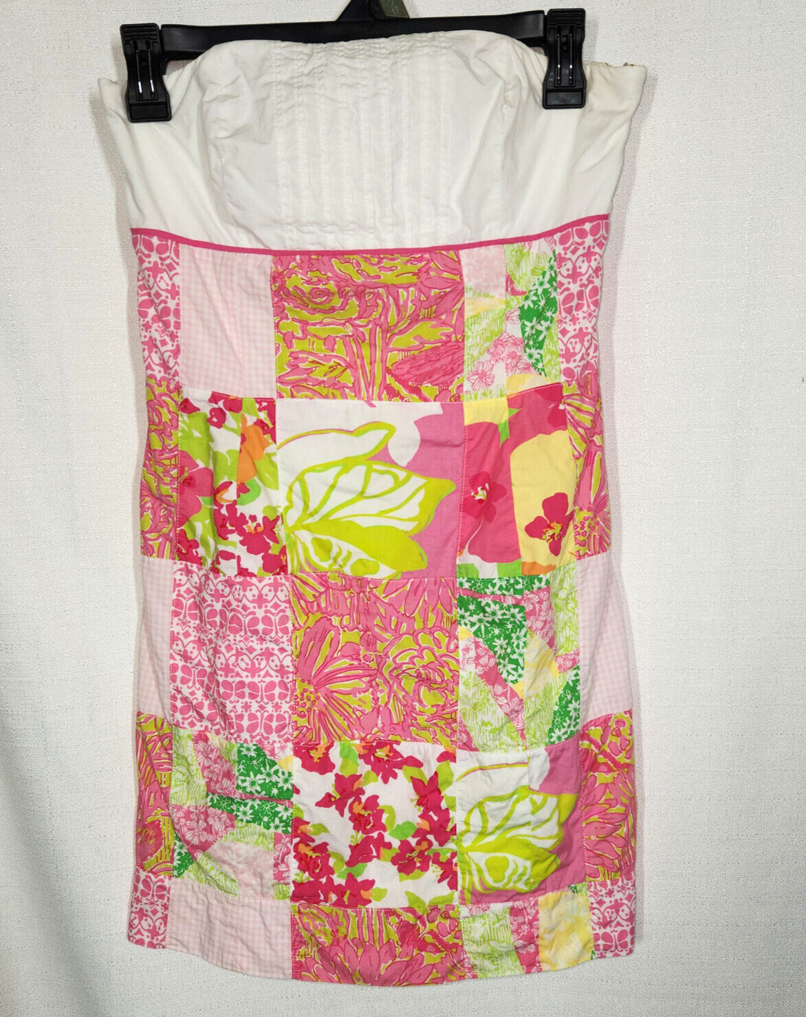 Lilly Pulitzer Pink Multi Floral Patchwork Cotton Strapless Mini Dress Size 2