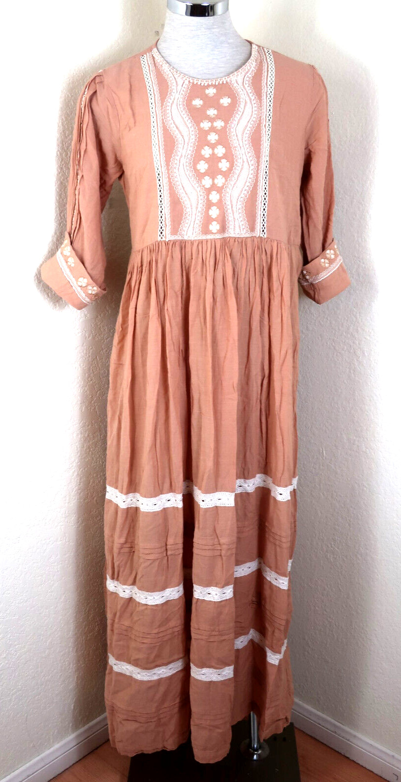 Label RITU KUMAR Brown Long 3/4 Sleeve Maxi Dress Small Medium 6 7 8