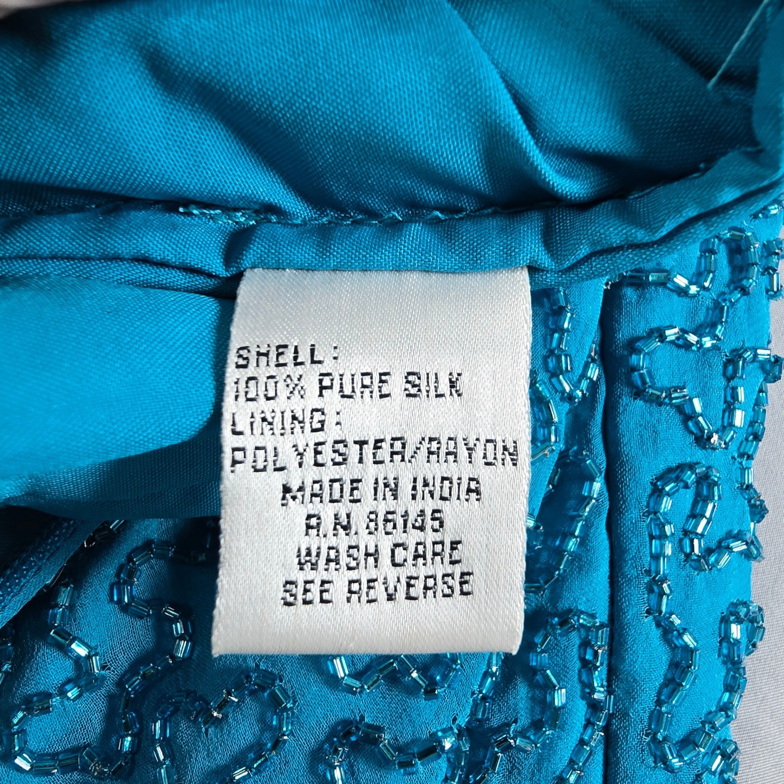 Sean X-Press Teal Blue Beaded Silk Halter V-Neck Maxi Evening Gown Dress Large