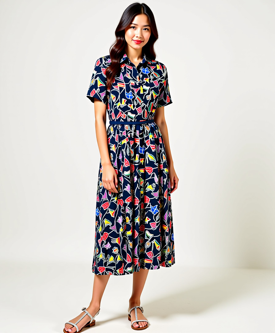 Talbots Nautical Theme Flag Rope Navy Button-Down Dress w/ Matching Belt Size 16