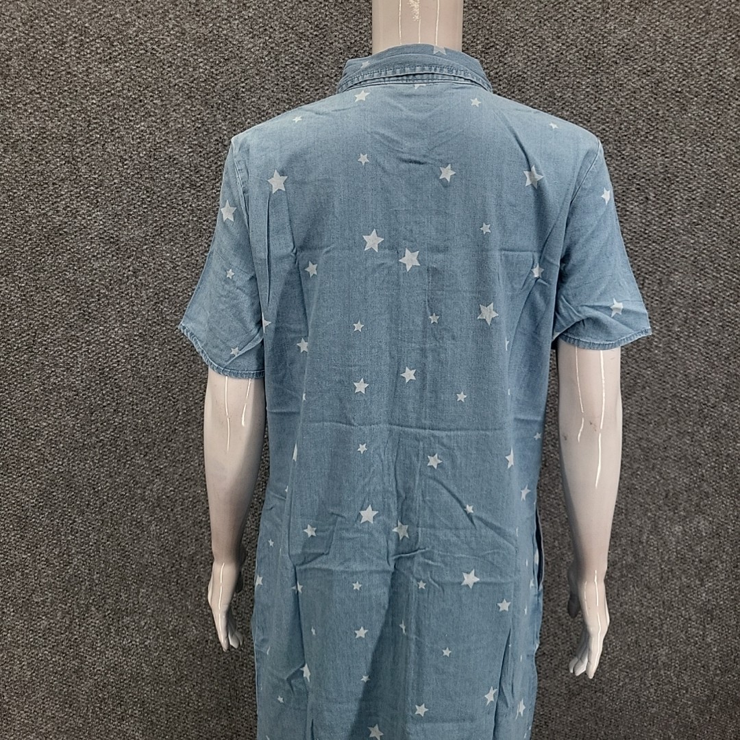 Denim Co Stretch Lyocell Star Printed Short Sleeves Shirt Dress Small Size Blue