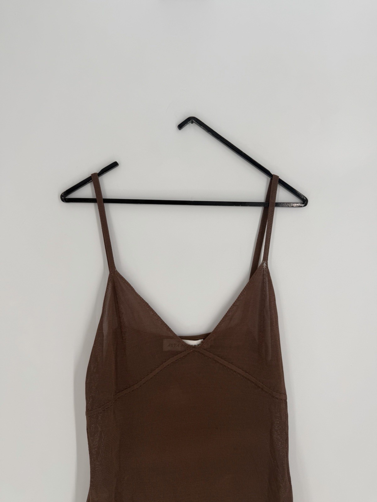 Asta Resort Delilah Semi Sheer Dainty Slip Mini Dress In Chocolate Size Large