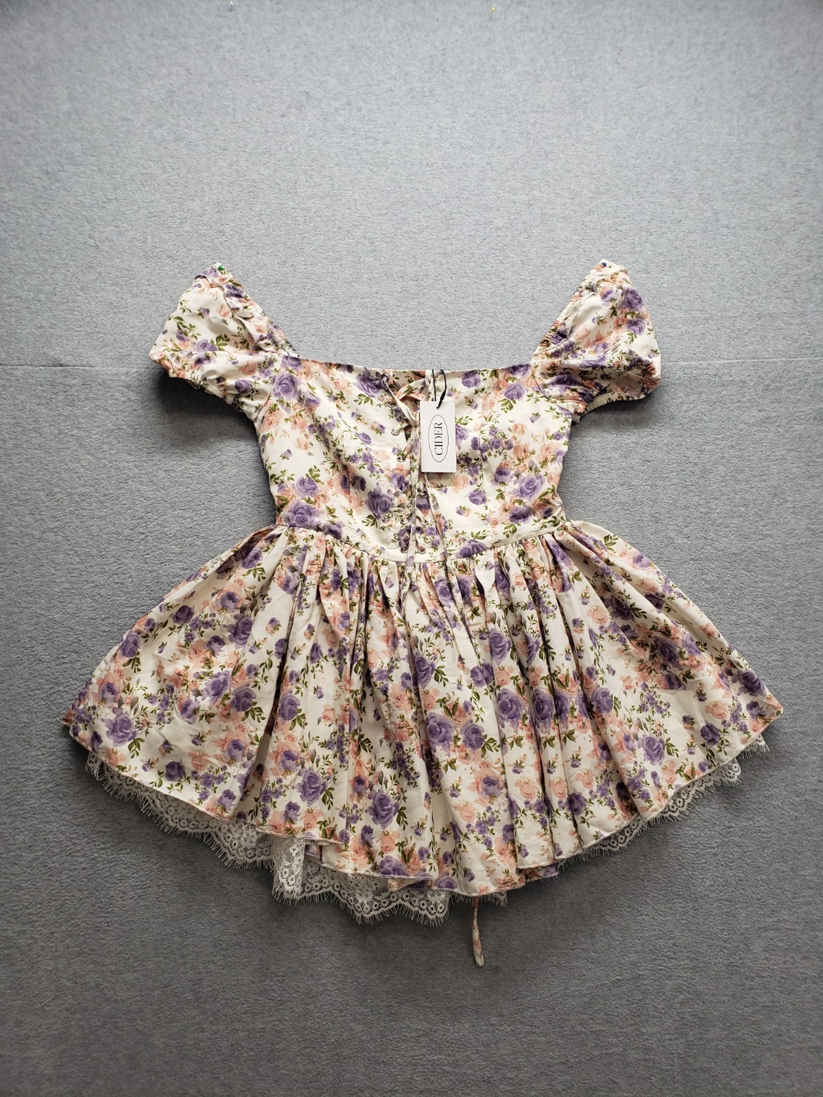 Cider Women Mini Dress XS Multicolor Floral Back Zip Ruffle Built In Short Party