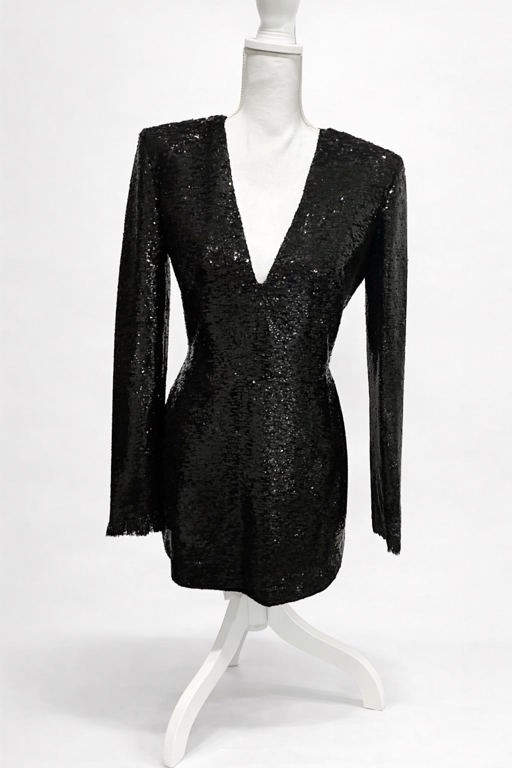 Philosophy di Lorenzo Serafini Black Sequin V-Neck Mini Dress IT42 NWT