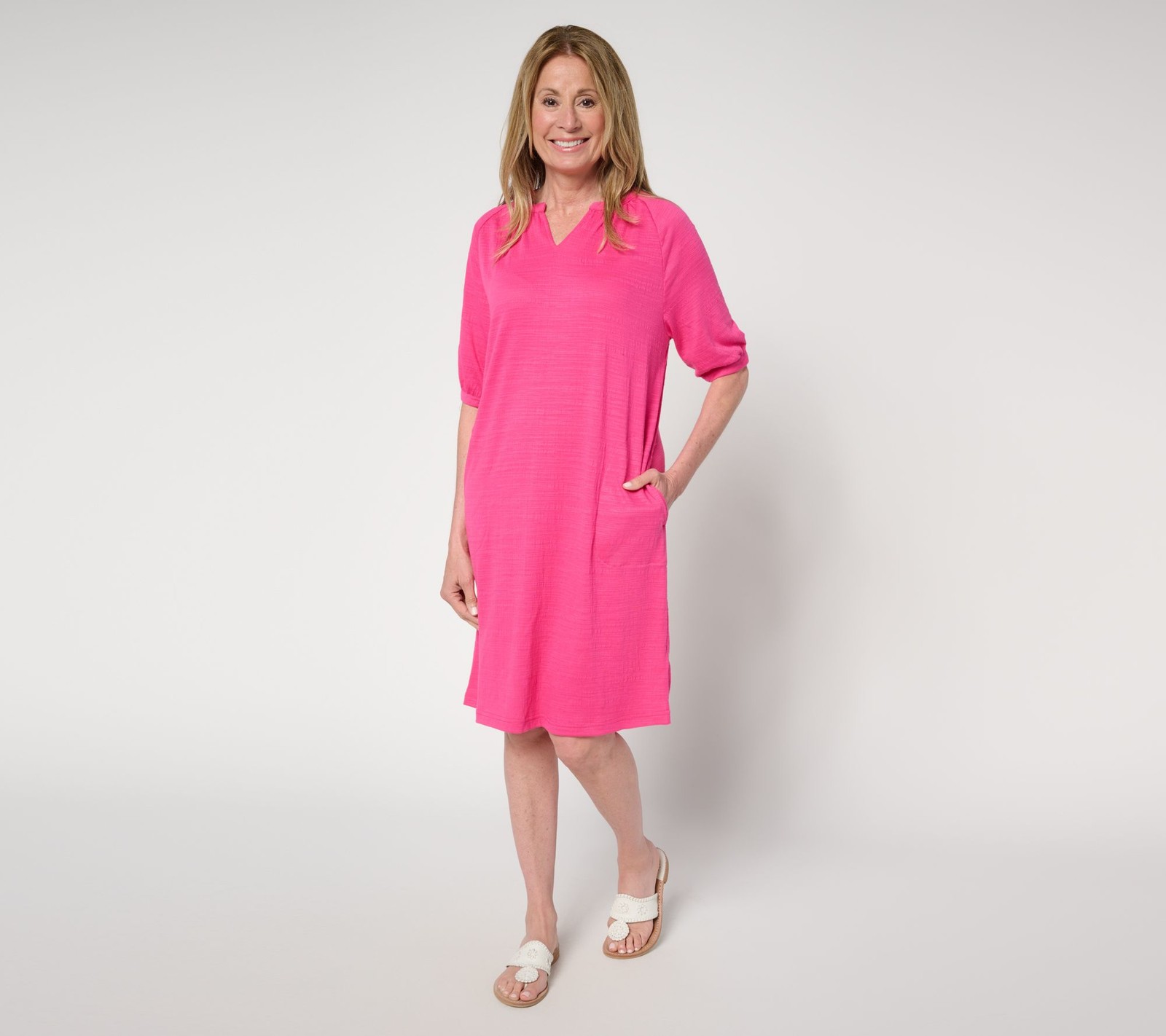 Stan Herman Crepe Knit Elbow Sleeve Halftan Magenta XL New
