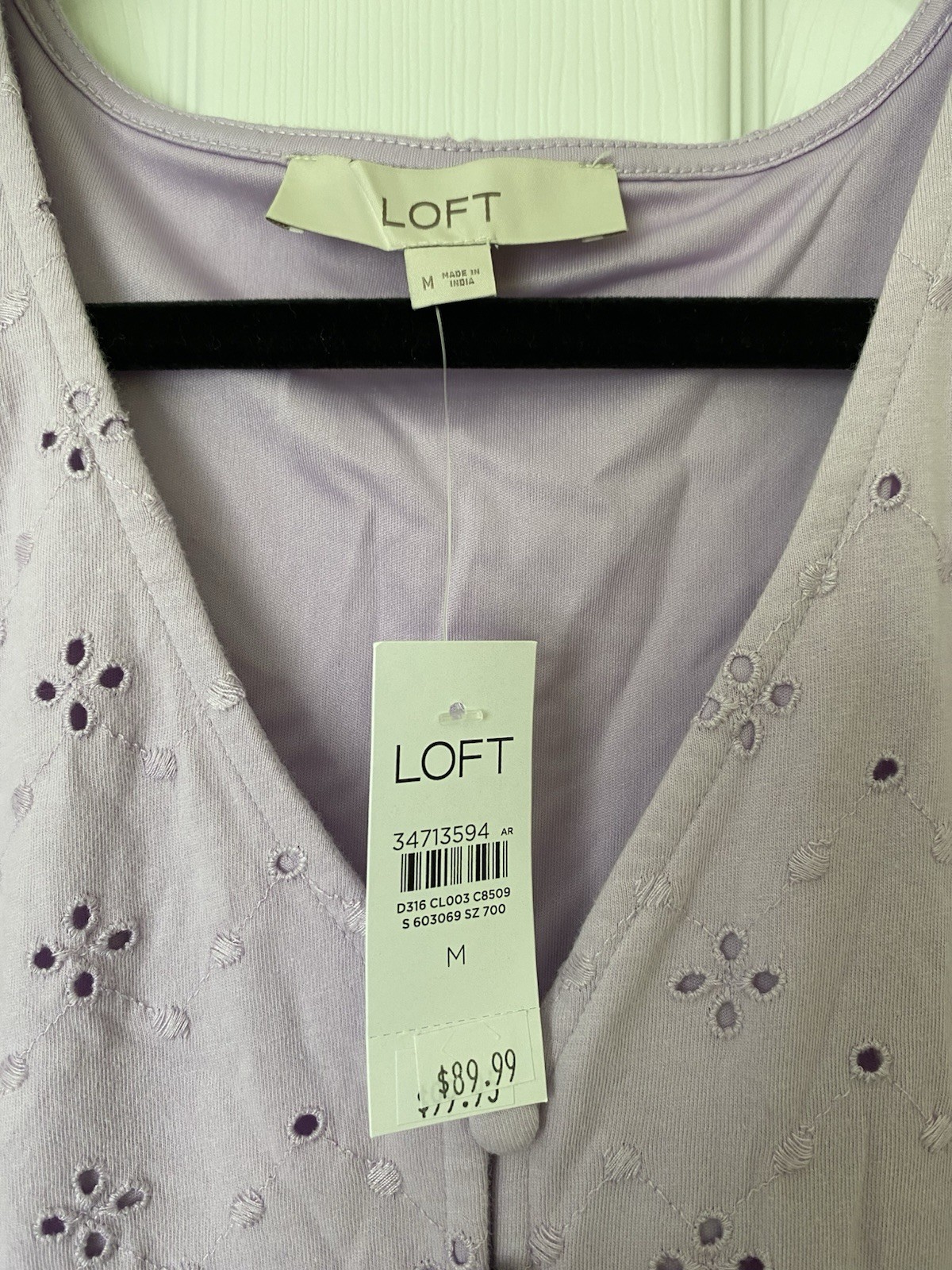 NWT LOFT Lavender Eyelet Puff Sleeve Button Tiered Swing Dress Size Medium