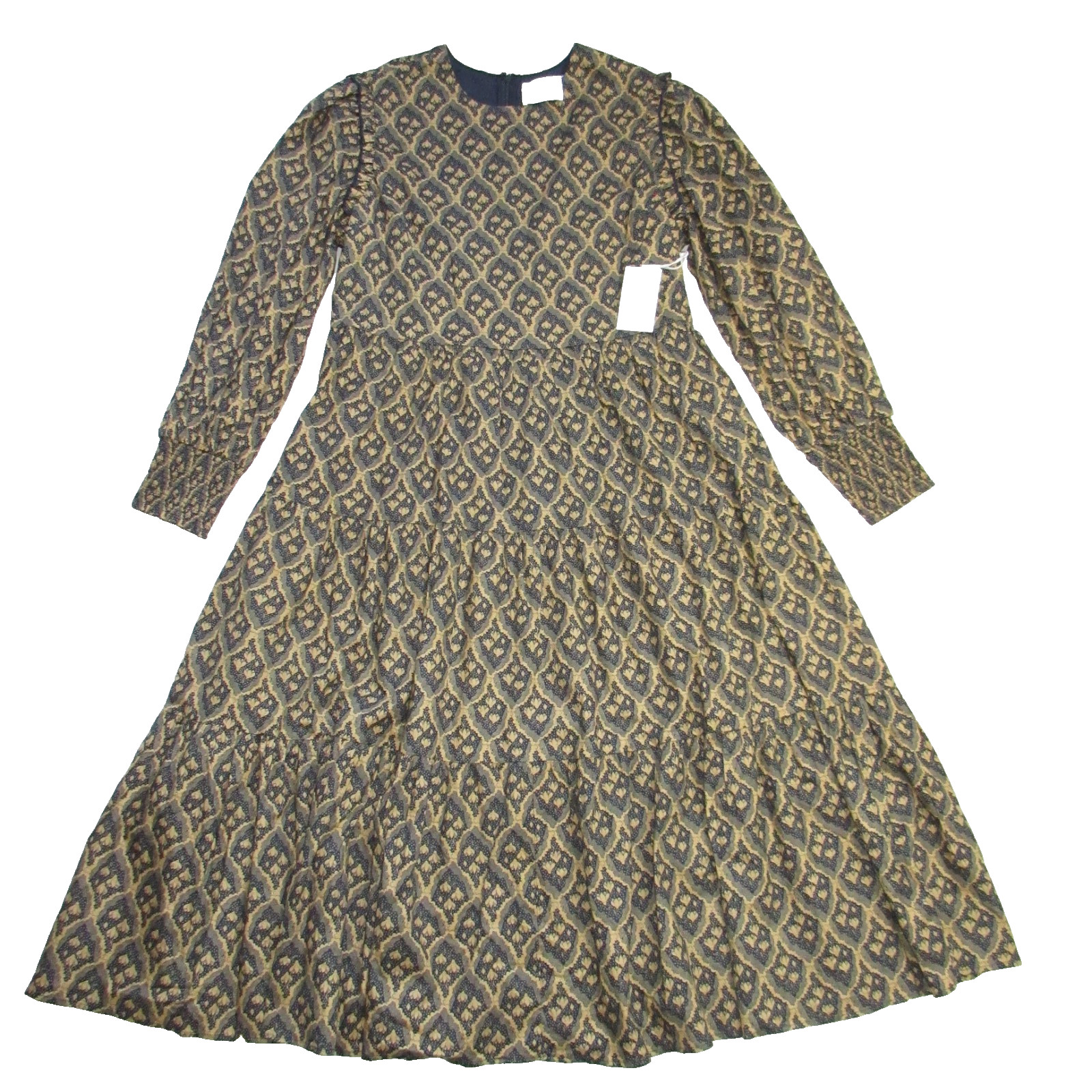 NWT Tuckernuck Hyacinth House Anja in Tan Navy Floral Cotton Midi Dress XXL 2XL