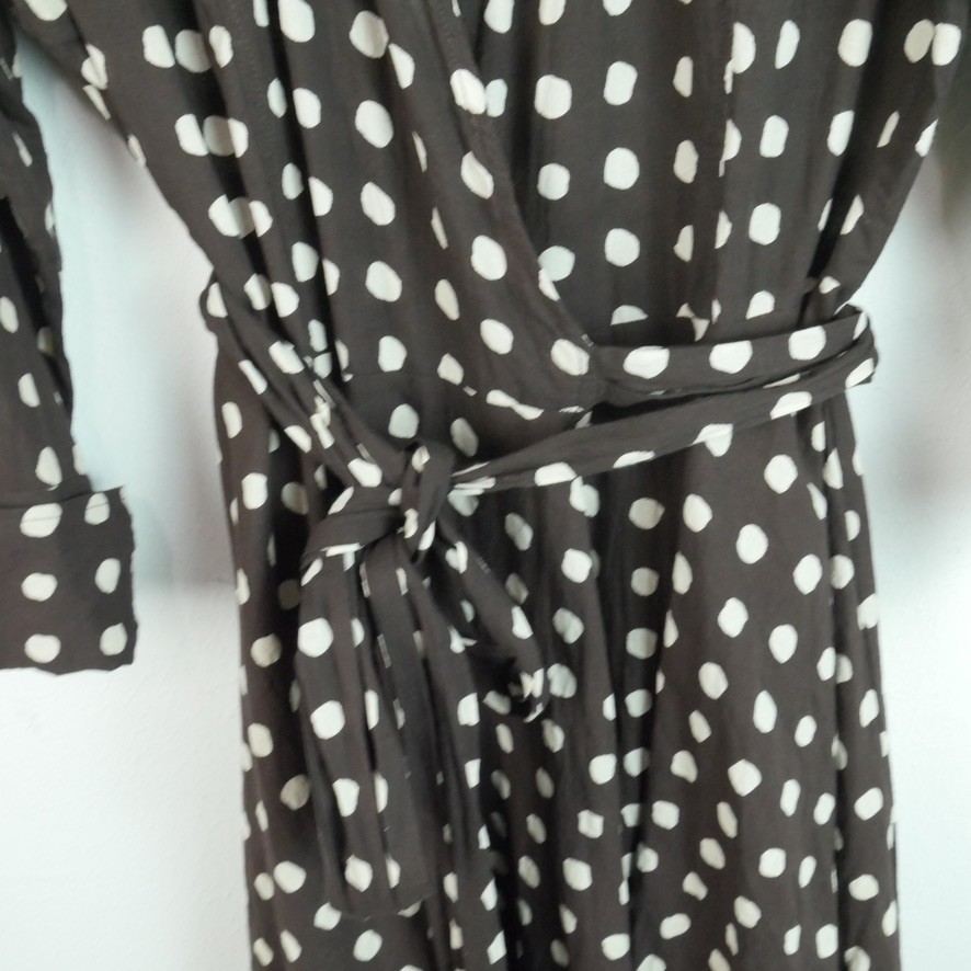 Cotton Wrap Dress Midi Chocolate Brown Polka Dot Twee Spring Retro S M Preppy