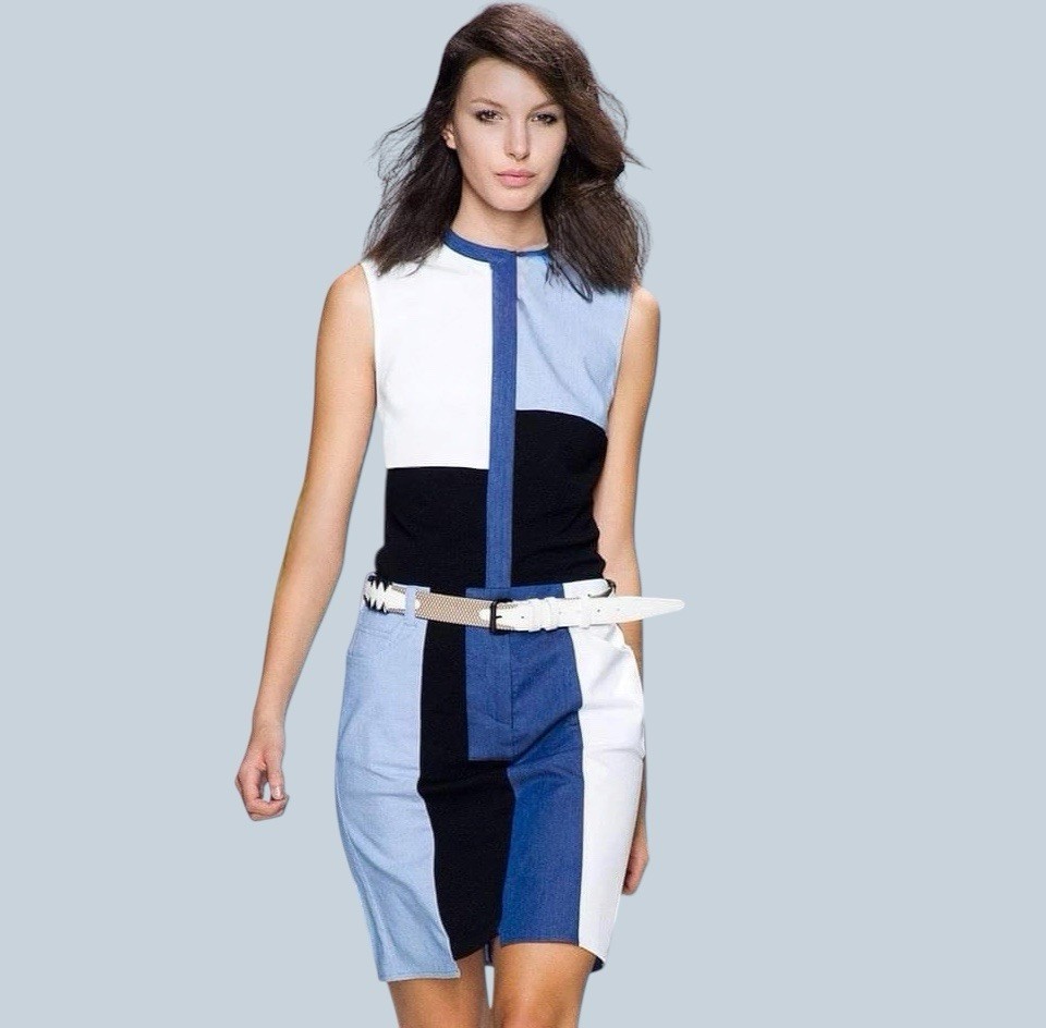 3.1 Phillip Lim Patchwork Chambray Denim Pocket Mini Dress Size 10 MSRP $695