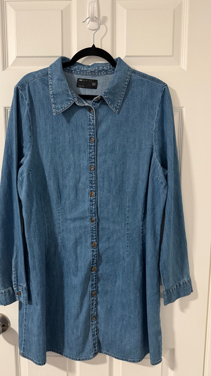 ASOS DESIGN Denim Fitted Shirt Dress in Midwash Size 14 US