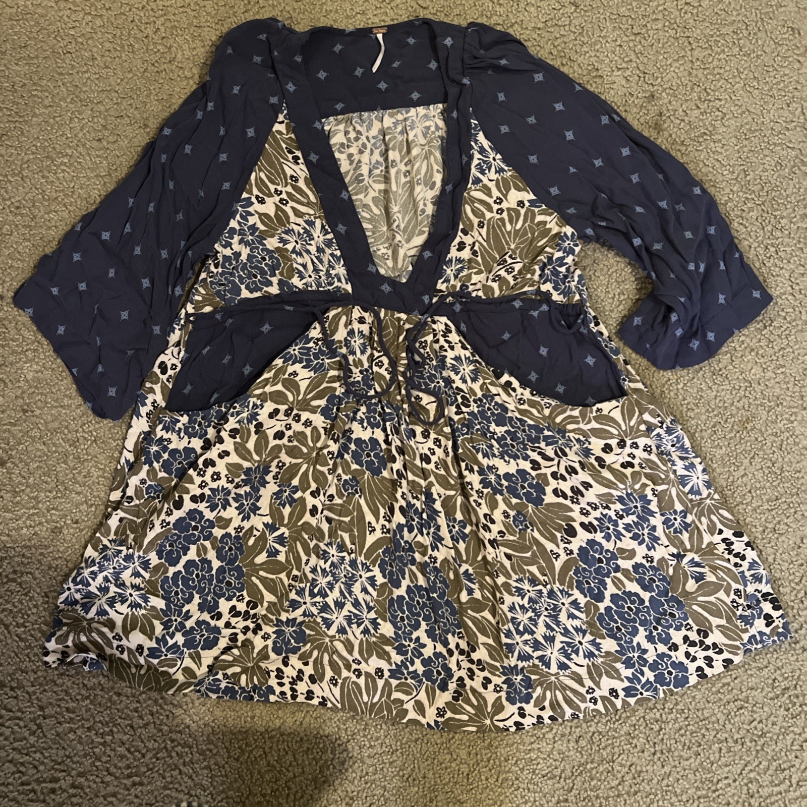 Free People Women’s Talulla Blue Combo Floral Print Mini Dress S