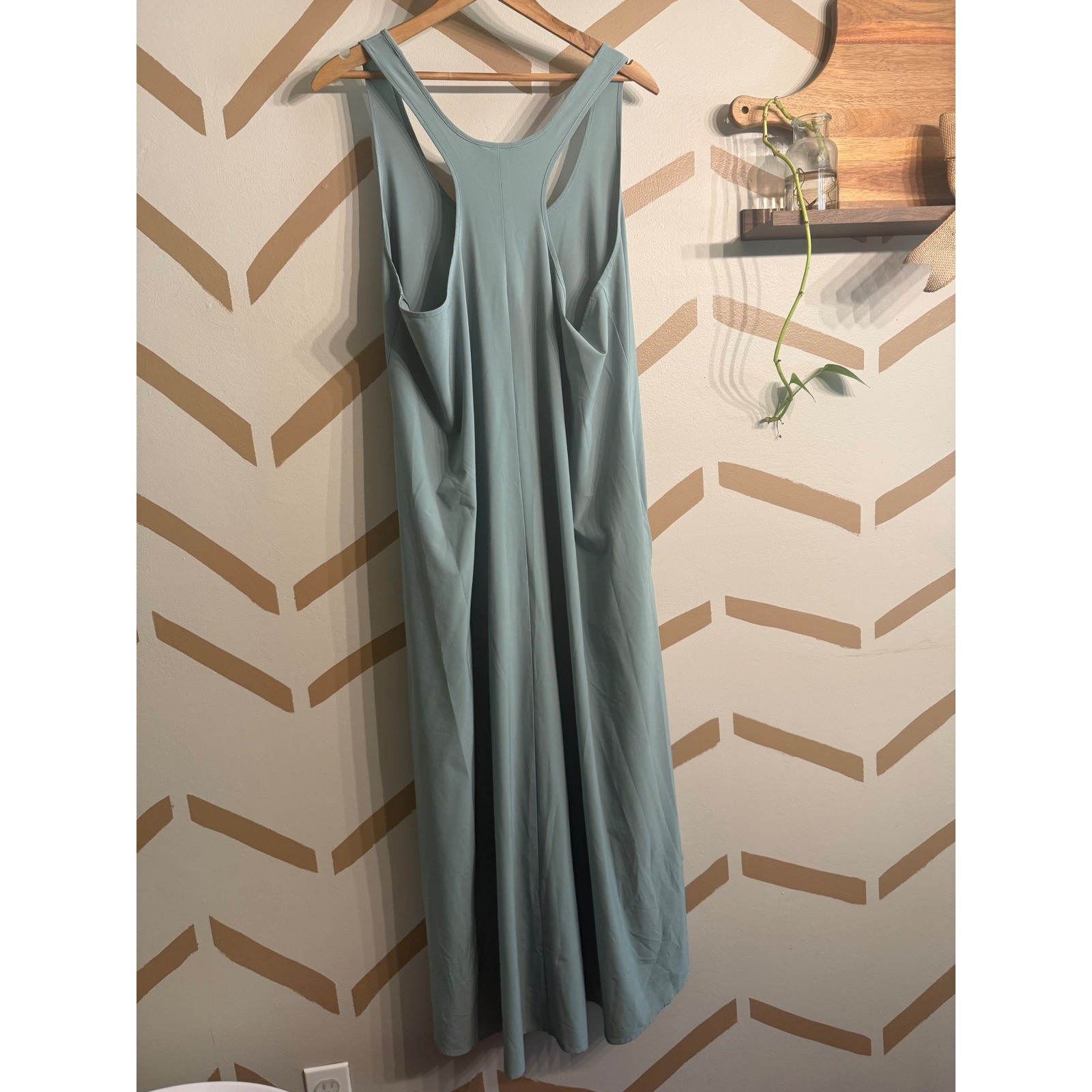 Athleta Presidio Dress Womens Large Blue Midi High Low Racerback Pockets 486452