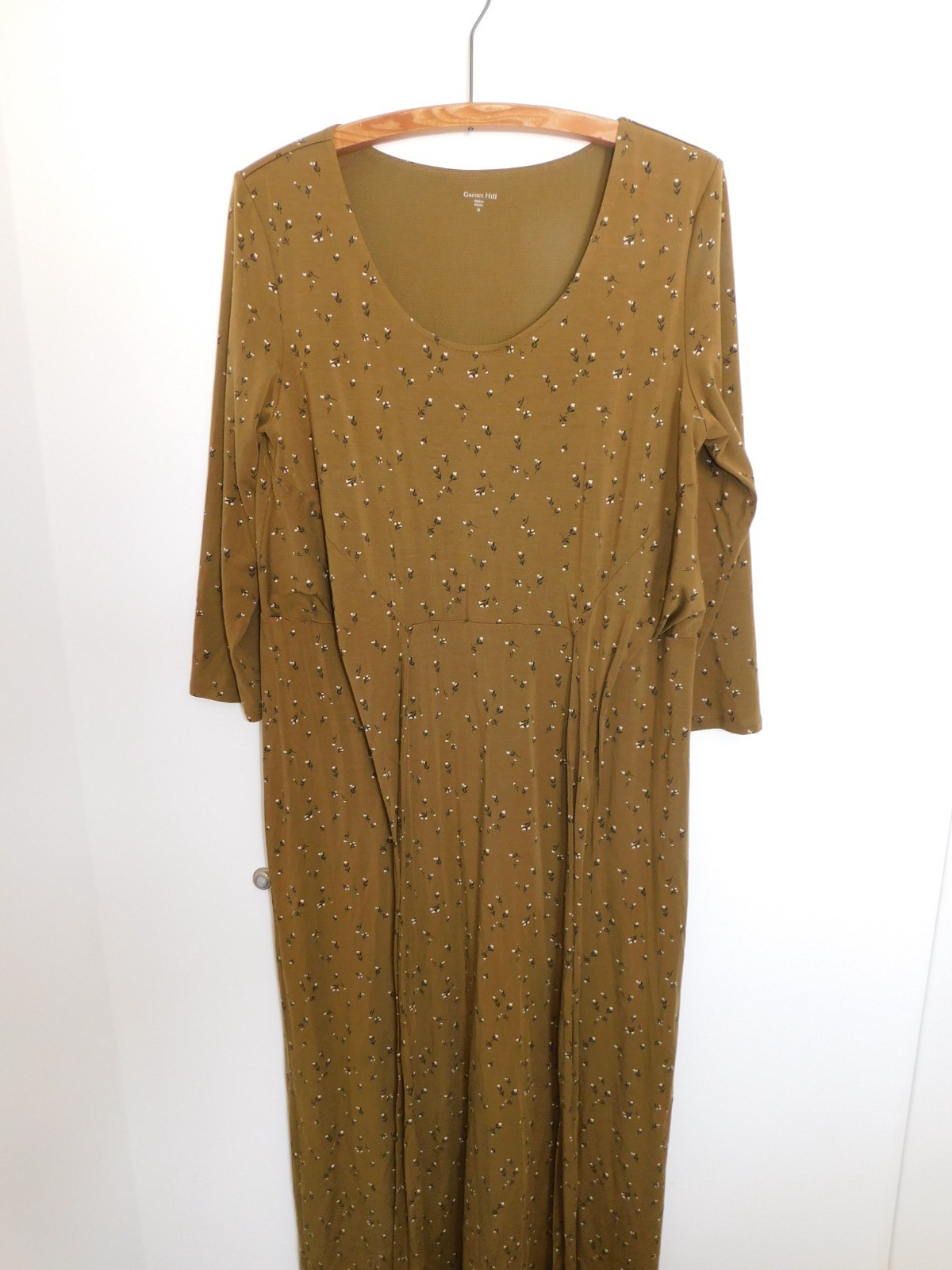 Garnet Hill Mossy Green Floral Print Maxi Dress M Tie Waist Made in Ukraine