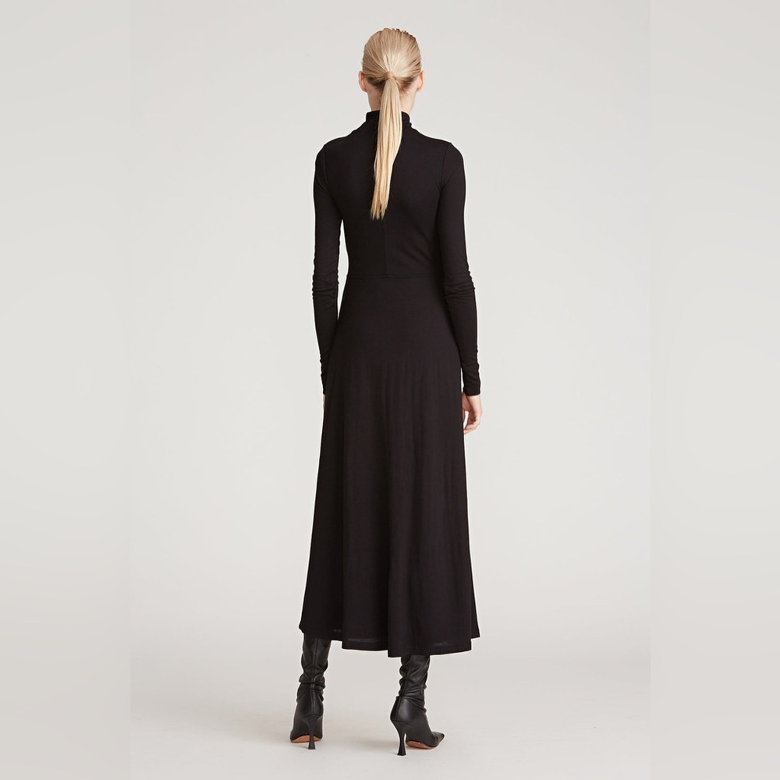 Halston Black Long Sleeve Aaliyah silk jersey dress NWT