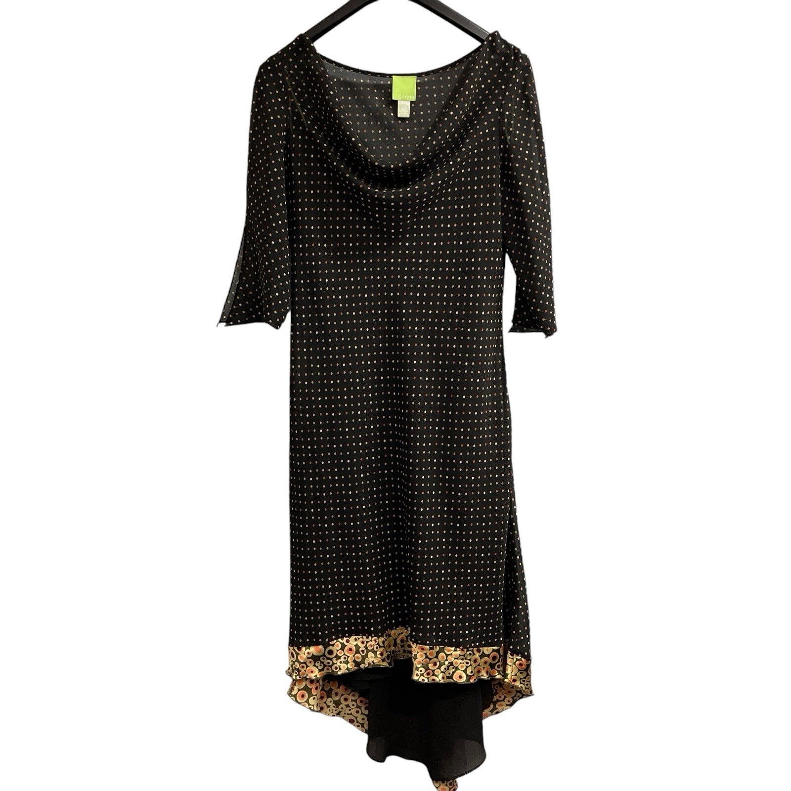 Vintage Citrine Dress Womens US 16 Maxi Layered Semi Sheer Mixed Print Chiffon