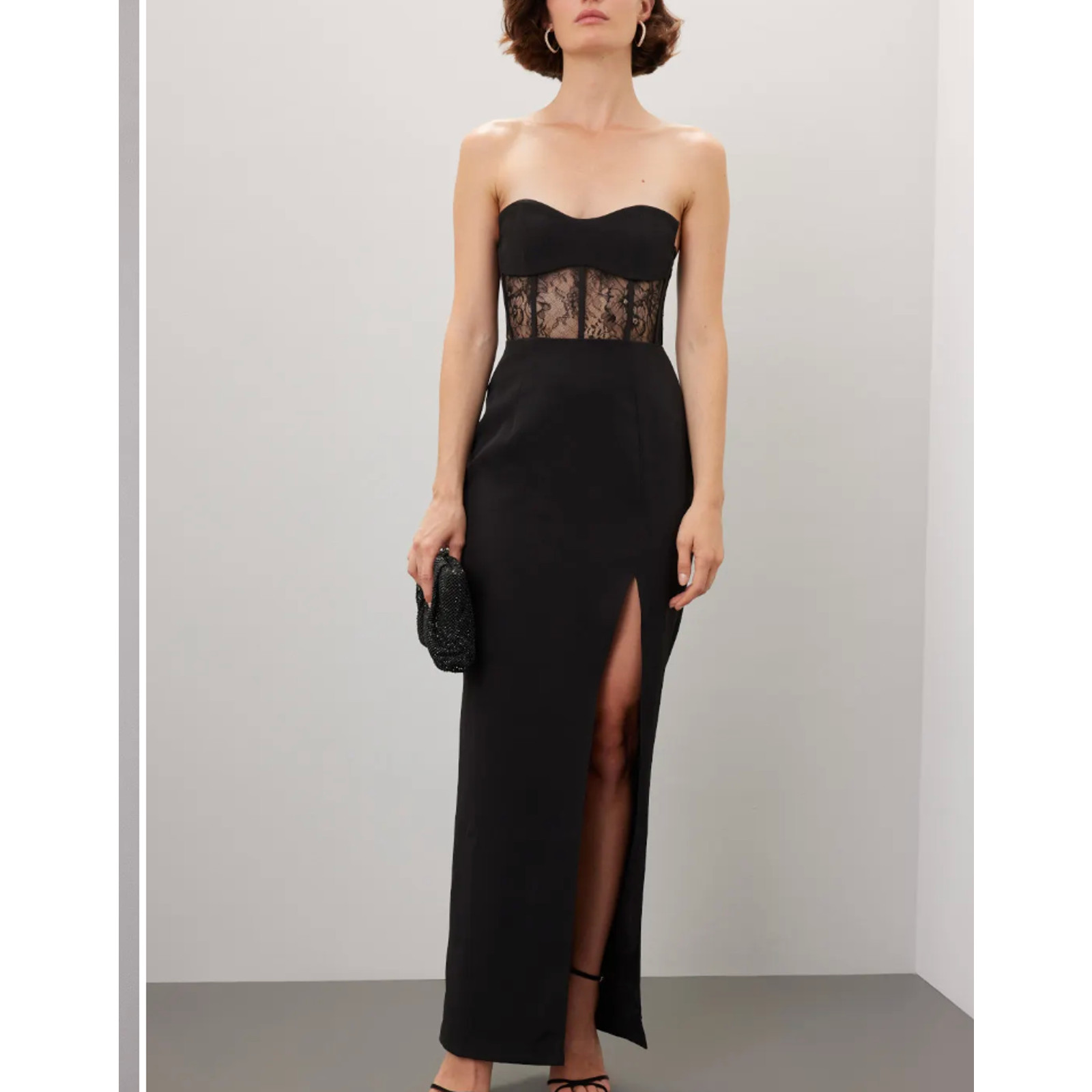 Elle Zeitoune Black Strapless Gown SMALL Bodycon Corset Bustier Designer $390