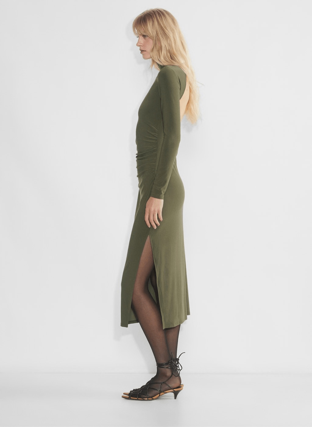 Aritzia $110 Wilfred Mock Neck Open Back Remedy Long Sleeve Dress Dark Olive XS