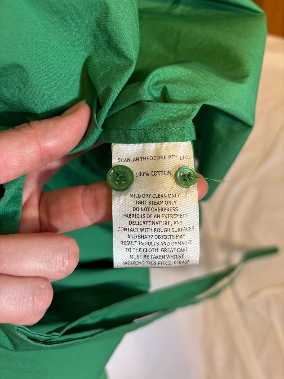 Scanlan Theodore Kelly Green Cotton Poplin Midi Dress Size 8 / US4