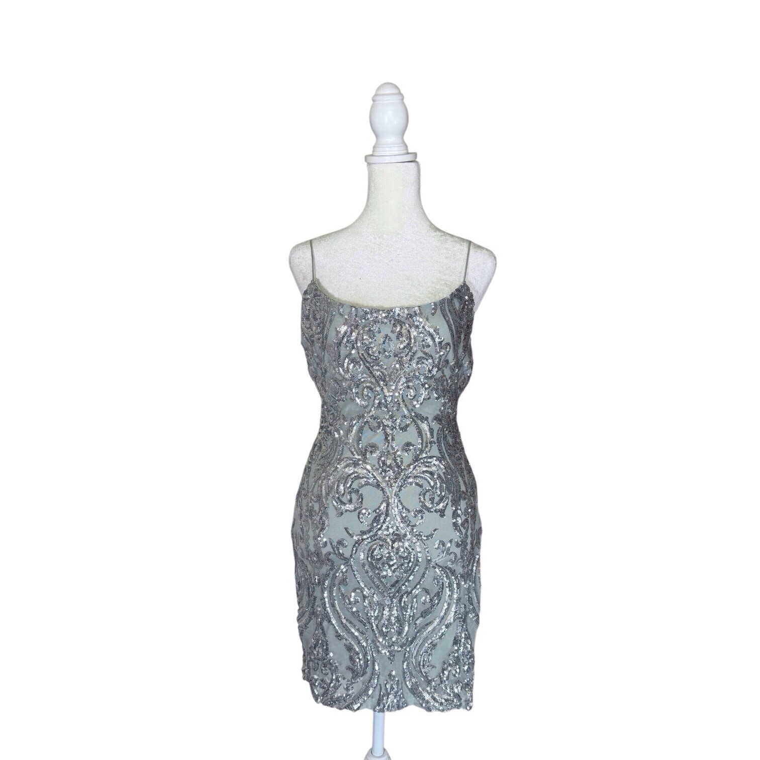 Windsor sage green Silver Sequined body con cocktail Dress with women’s size M