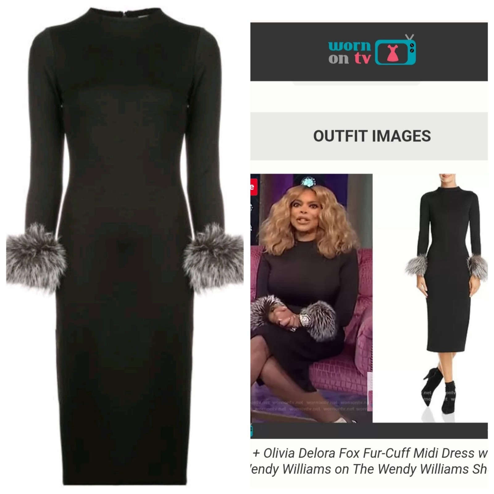 ALICE + OLIVIA Delora Fox Fur-cuff Sleeve Black Midi Dress. Size 4 $550