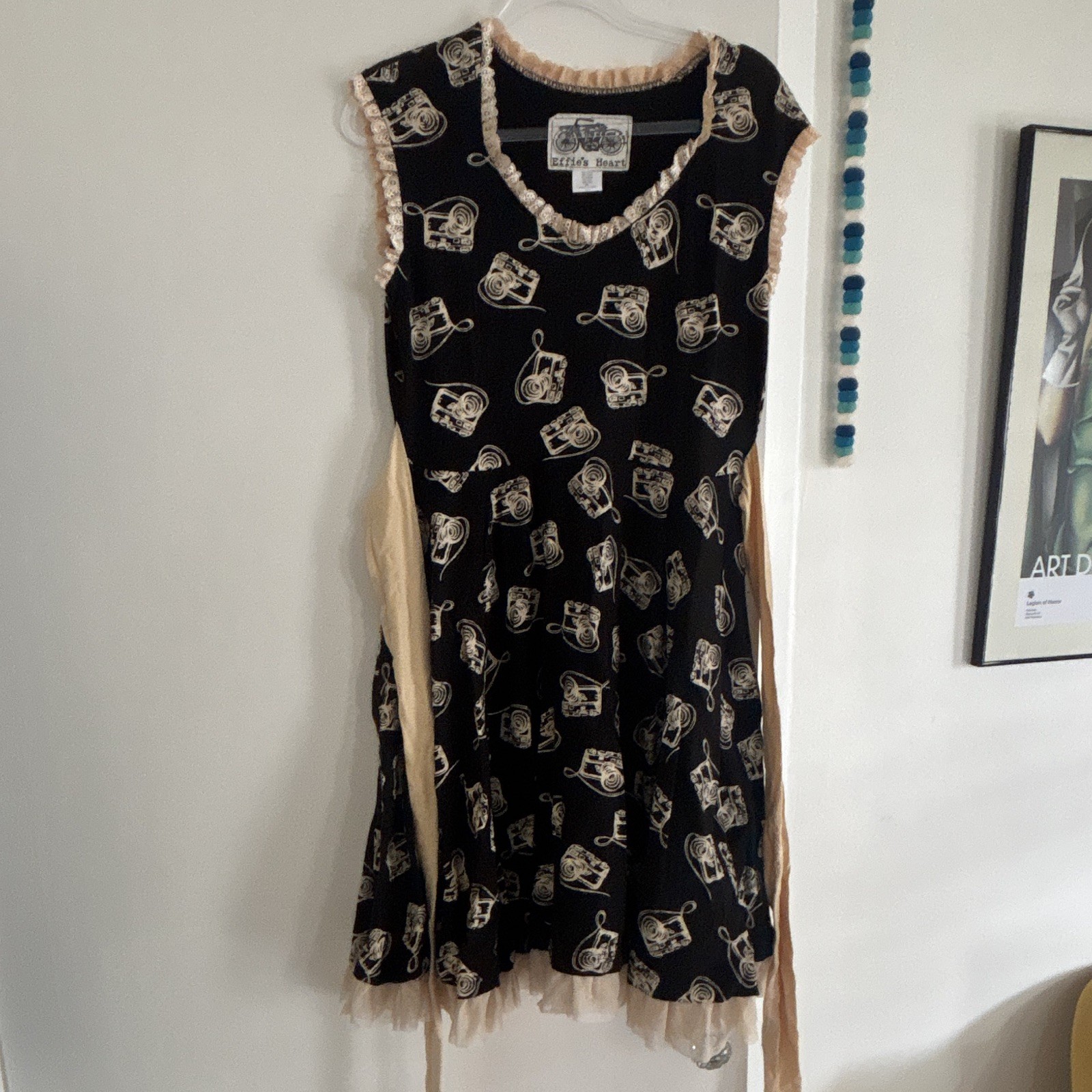 Effie’s Heart Black/Beige Novelty A-Line Knee Dress Scoop Neck Sleeveless S