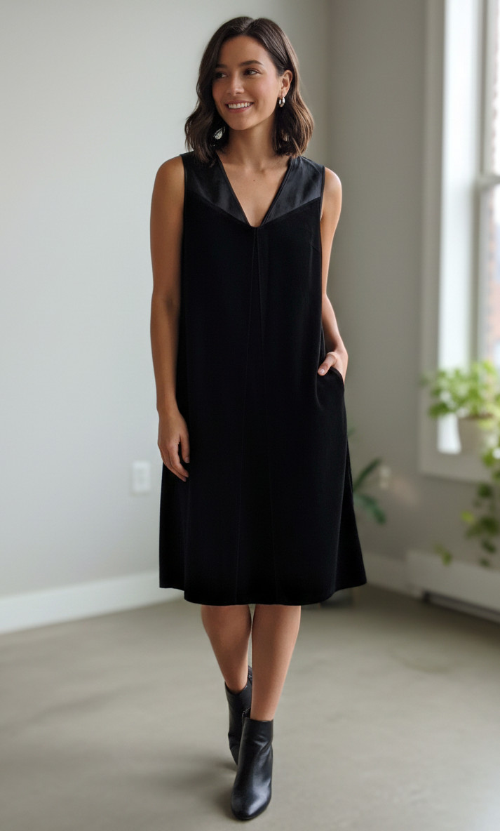 Vince Shift Dress Womens Small Black Stretch Sleeveless V Neck Cocktail Wear