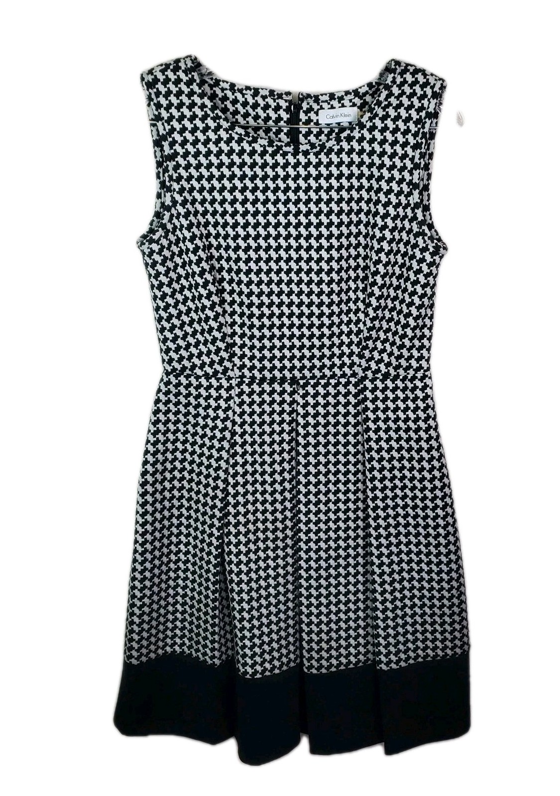 Calvin Klein Sleeveless Houndstooth A Line Pleated Dress Fit & Flare Women Sz 8