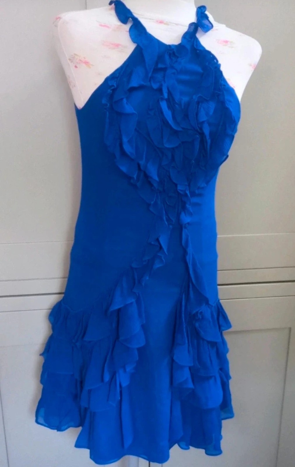 Karen Millen Silk Ruffle Halter Dress –Worn by Blair Waldorf gossip girl size 10