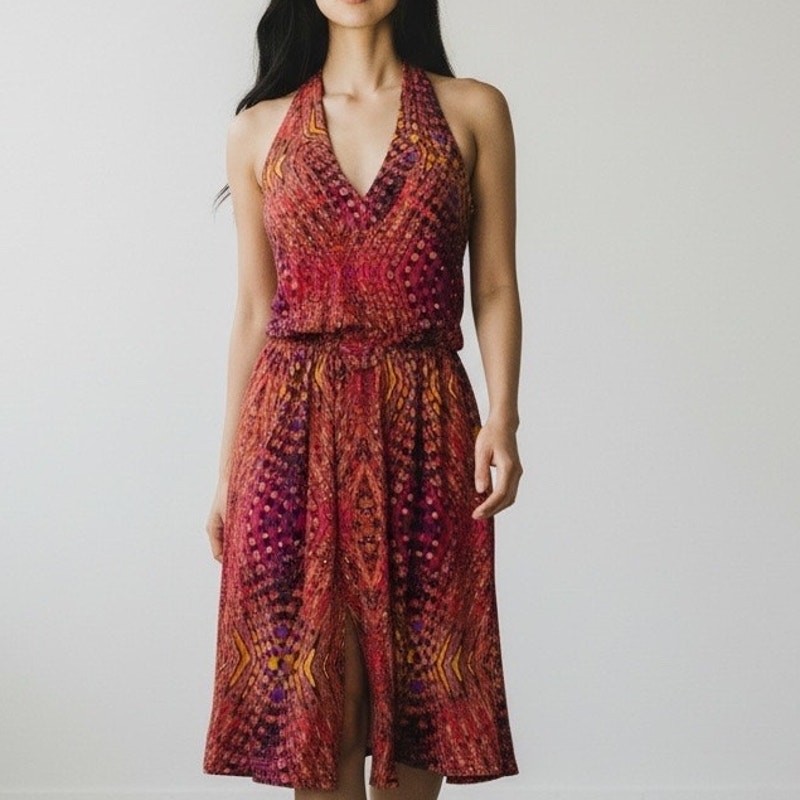 Veronica M Belted Tank Dress Women Size XS Slinky Knit Geometric Multicolor