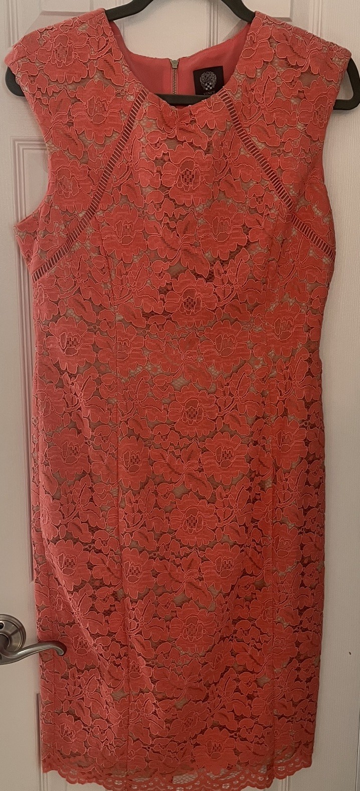 Vince Camuto Coral Lace Sheath Dress Size 10 Pink Floral Cocktail Wedding Guest