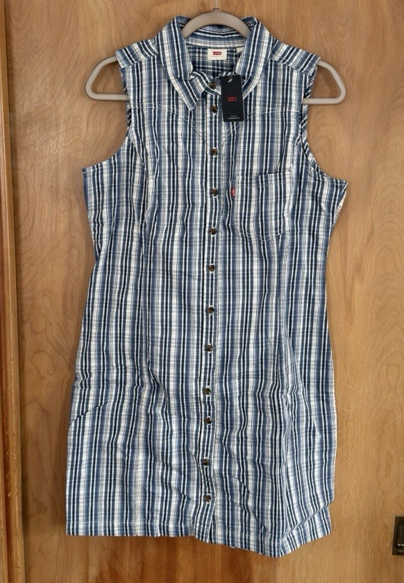 Levi’s Premium Women’s Zeda Plaid Check Denim Dress Size L NWT