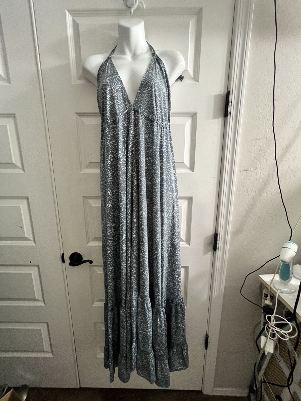 Karma Highway Maxi Dress OS Halter Tassel Tie V Neck Open Back Boho Festival