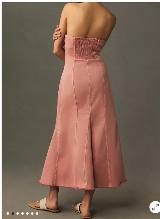 NWT Anthropologie Pilcro Icon Fluted Denim Midi Dress Size Small Coral