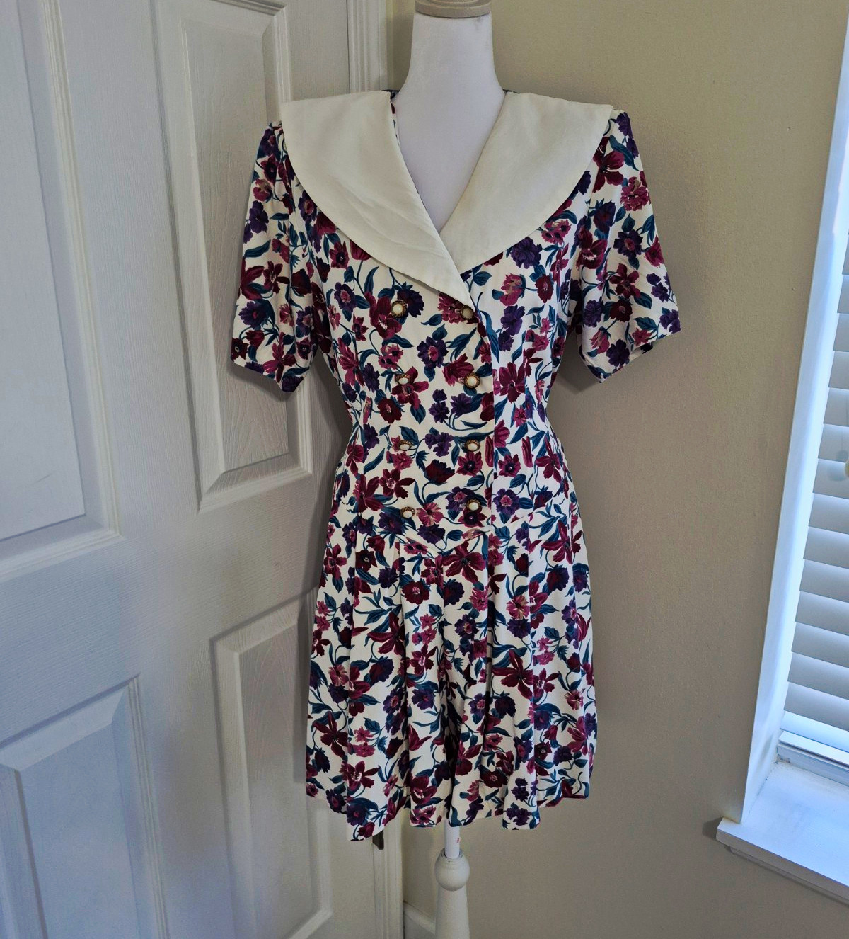 Vintage 80s 90s En Focus Floral Sailor Collar Romper Playsuit Jumpsuit – Large