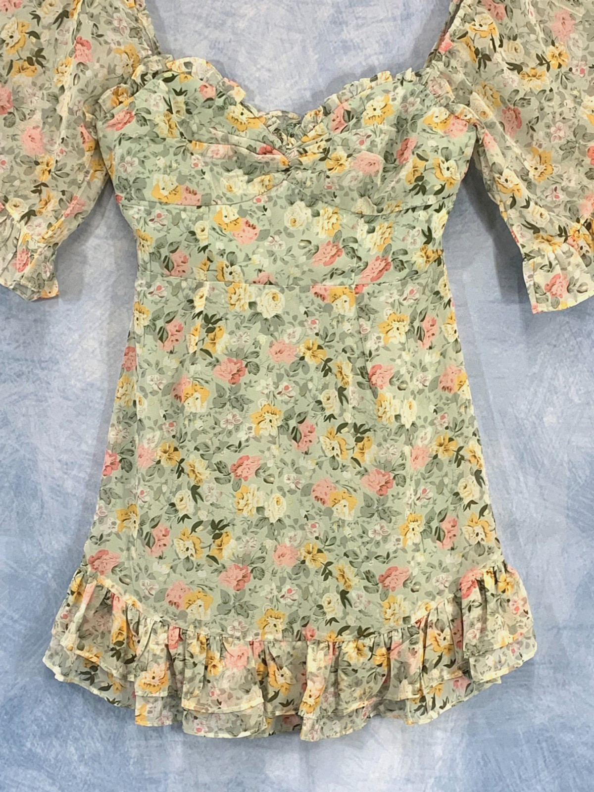 NWT Hello Molly Greenfloral-S Halter Bustier A Line Mini Dress