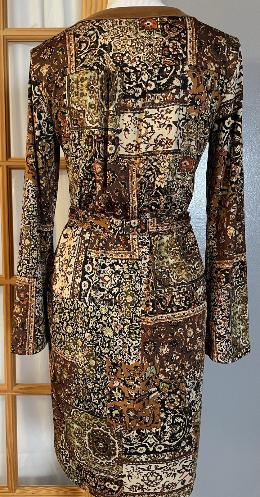 Soho Apparel Ltd Floral Dress S Belted Brown Ivory Front Tie Boho Classic City
