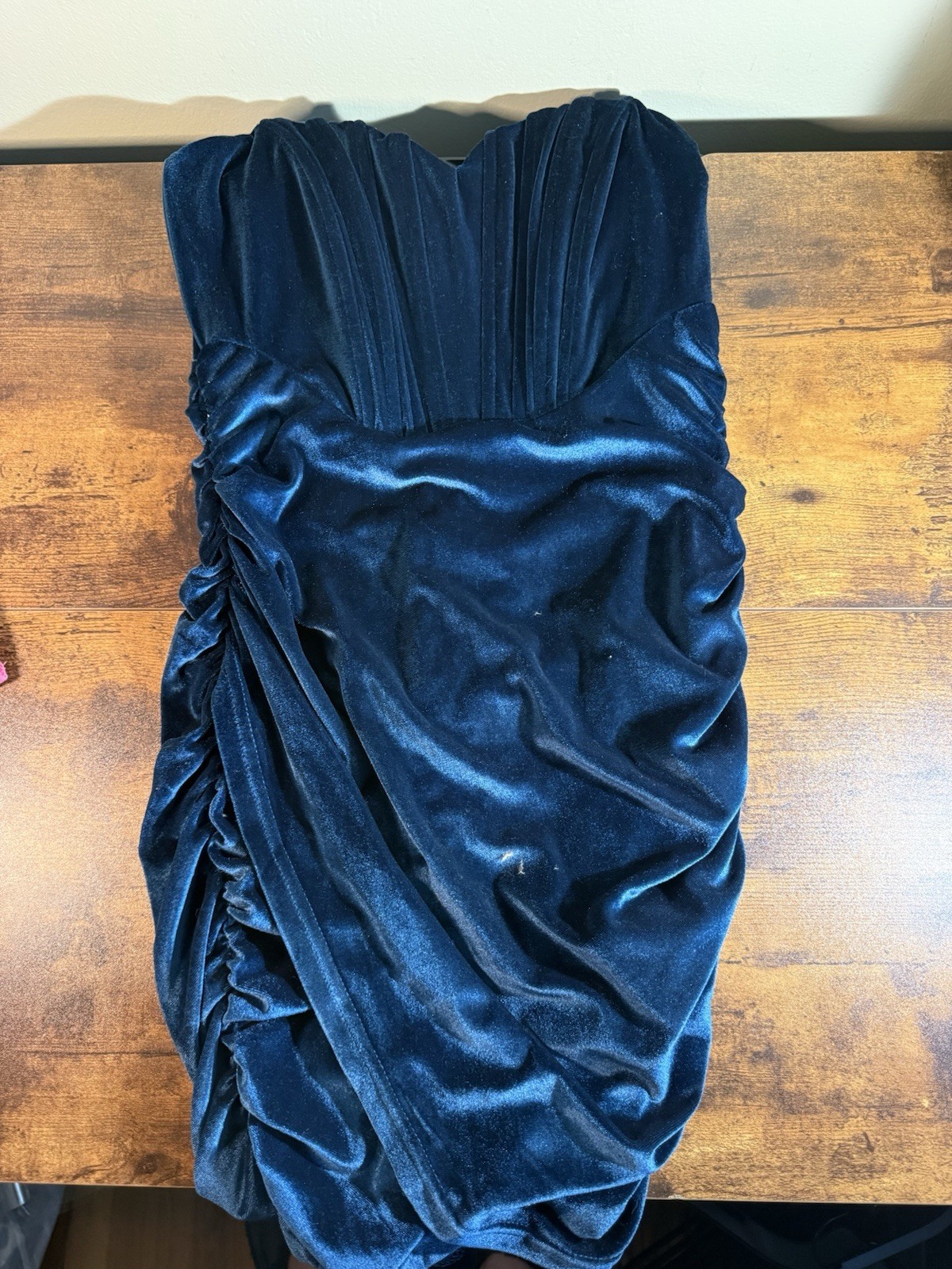 AKIRA Blue Velvet Ruched Stretch Bodycon Mini Dress S Sweetheart Party