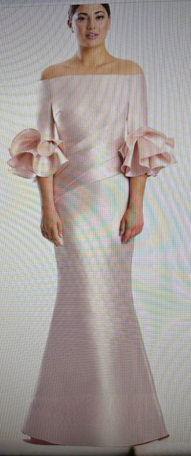 Alexander by Daymor Elegant Blush Off Shoulder Gown with Ruffle Sleeves Dress !