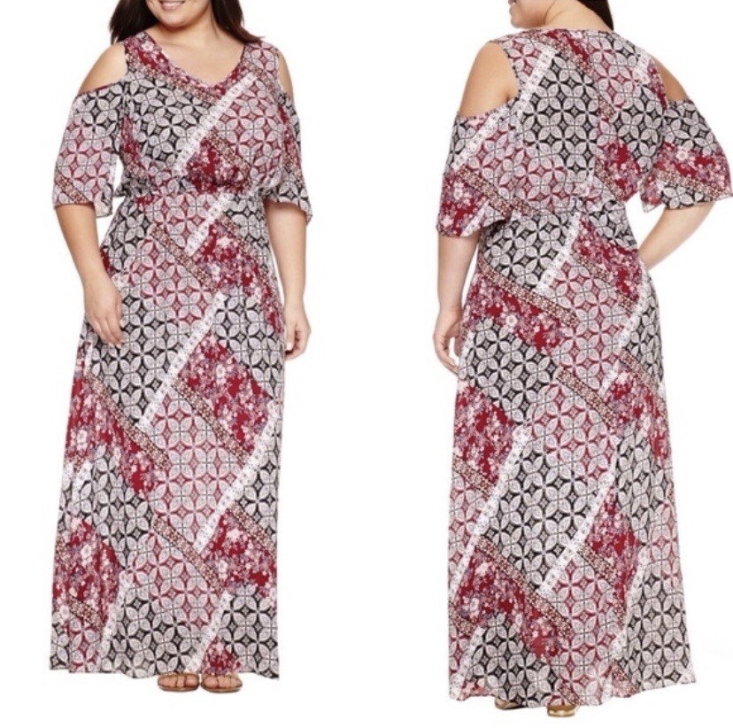 NWT Botique J.C. Penney Floral Paisley Cold Shoulder Maxi Dress Women’s Size 0X