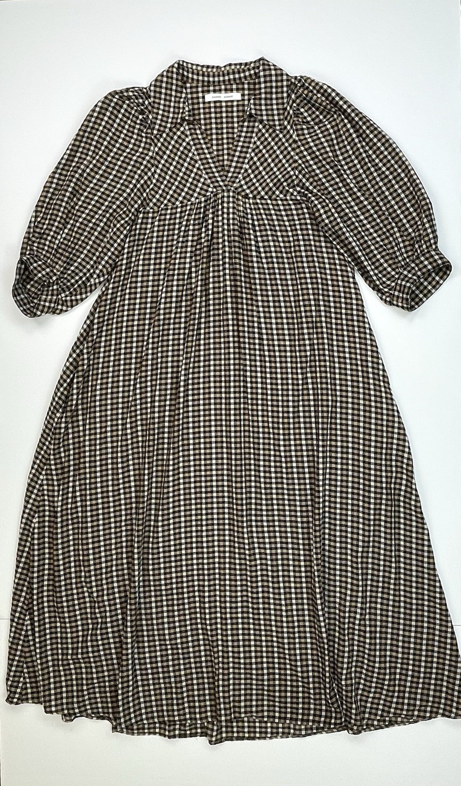 Samsoe Samsoe Opal Plaid Midi Dress Womens S Brown Gingham Cotton Collared