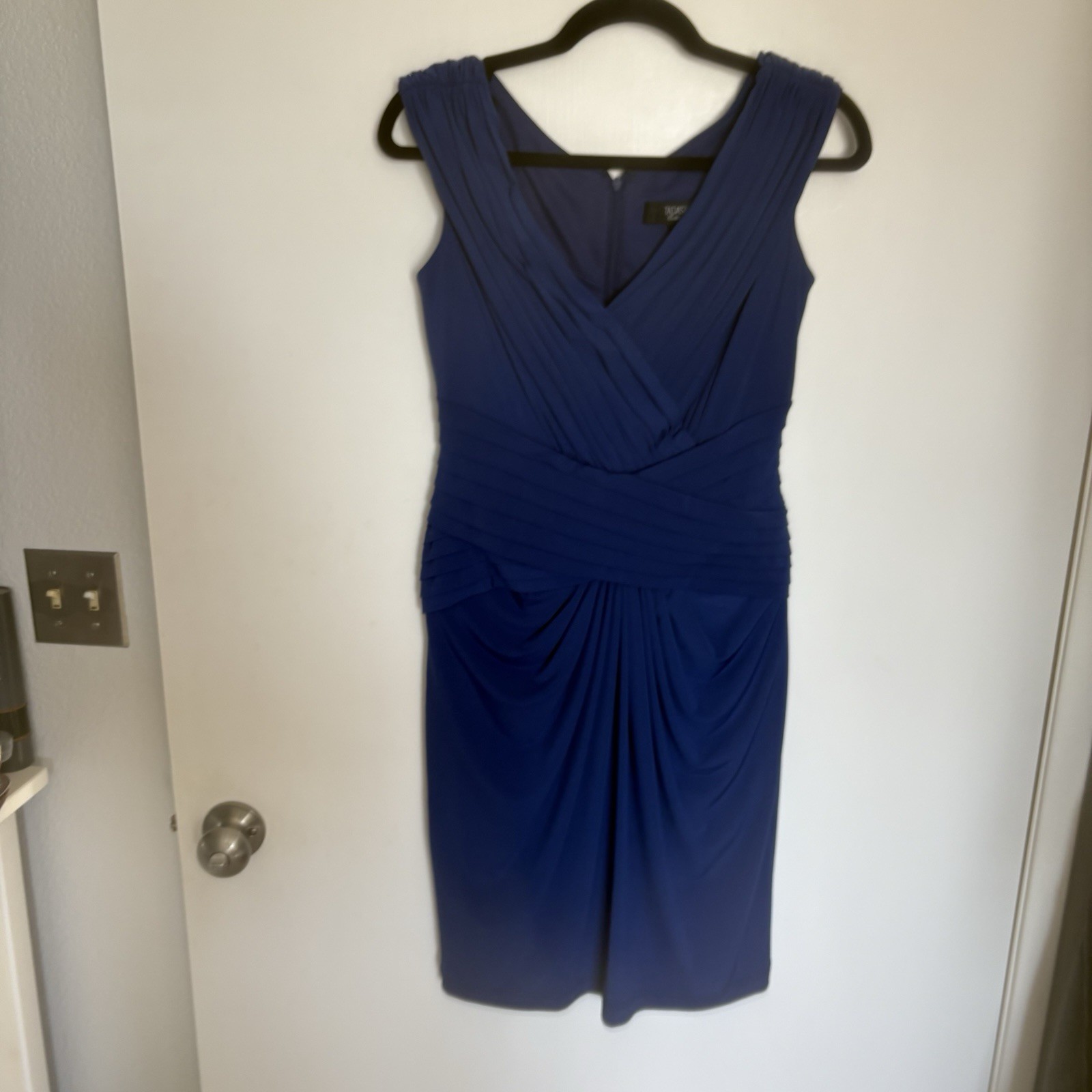 Tadashi Shoji Royal Blue Pleated Layered Sheath Bodycon Dress Blue Small