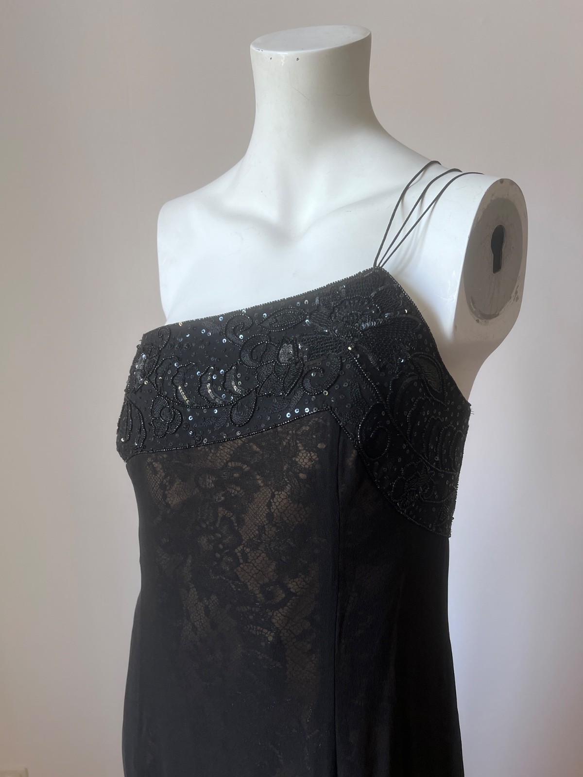 Vintage Silk Maxi Escada One Shoulder Gown with Lace underdress sz L