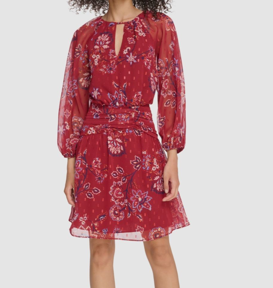 Vince Camuto Women’s Red 3/4-Sleeve Stretch Chiffon Keyhole Dress Petite Sz 10P