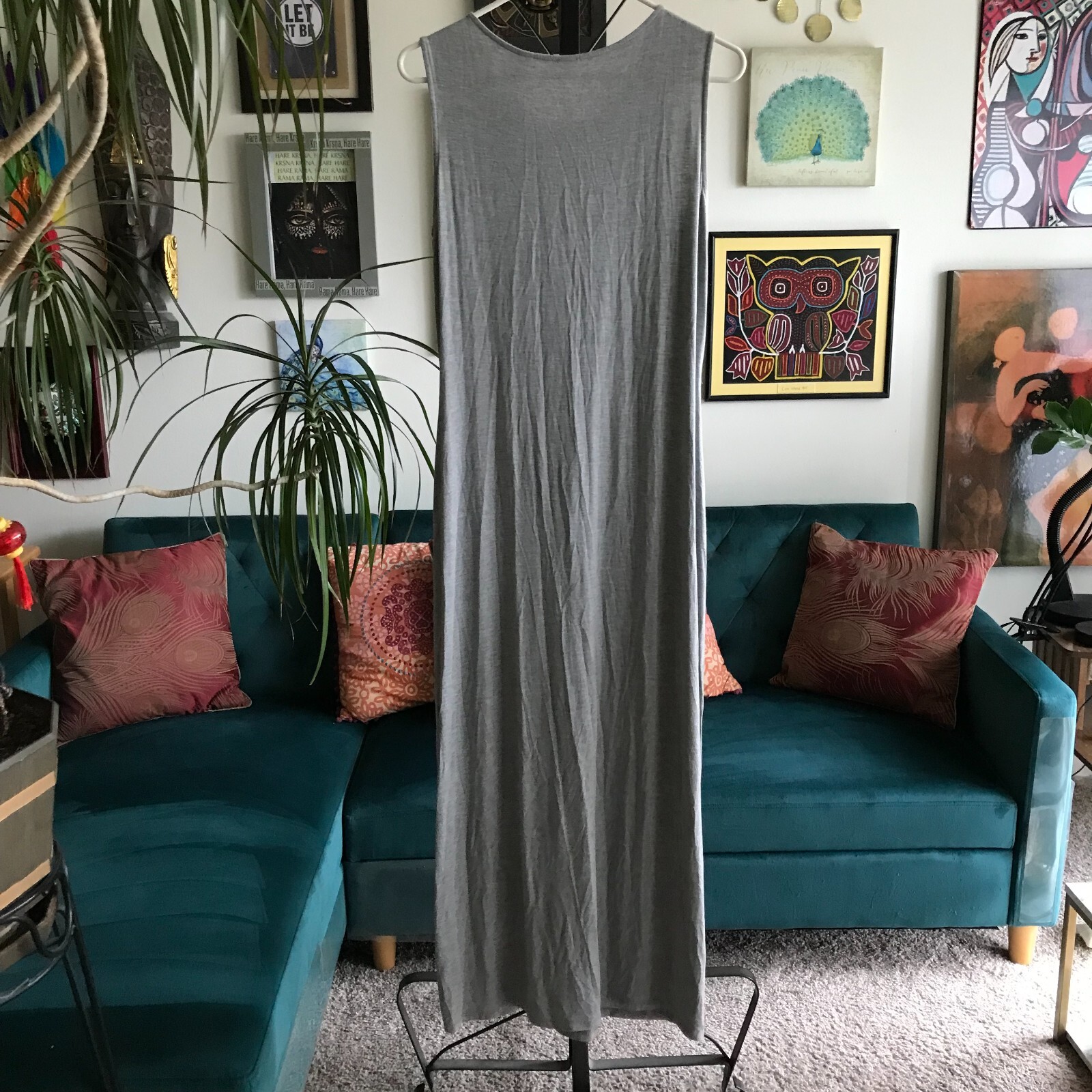 T TAHARI size M Heather Gray Stretch Jersey Sleeveless Maxi Dress NWT