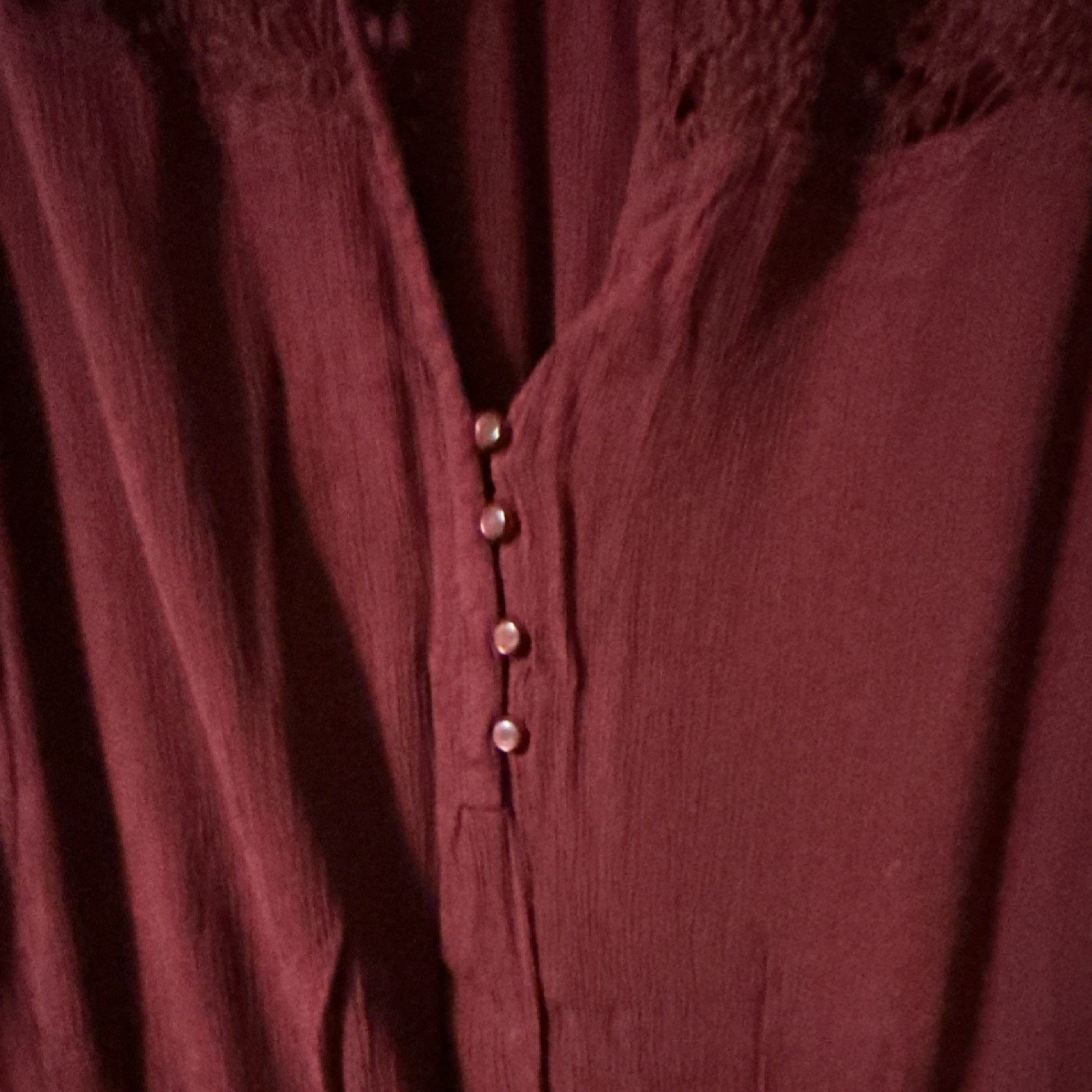 Gap Burgundy Lace Button Drawstring A-Line Dress V-Neck Sleeveless Knee Length L