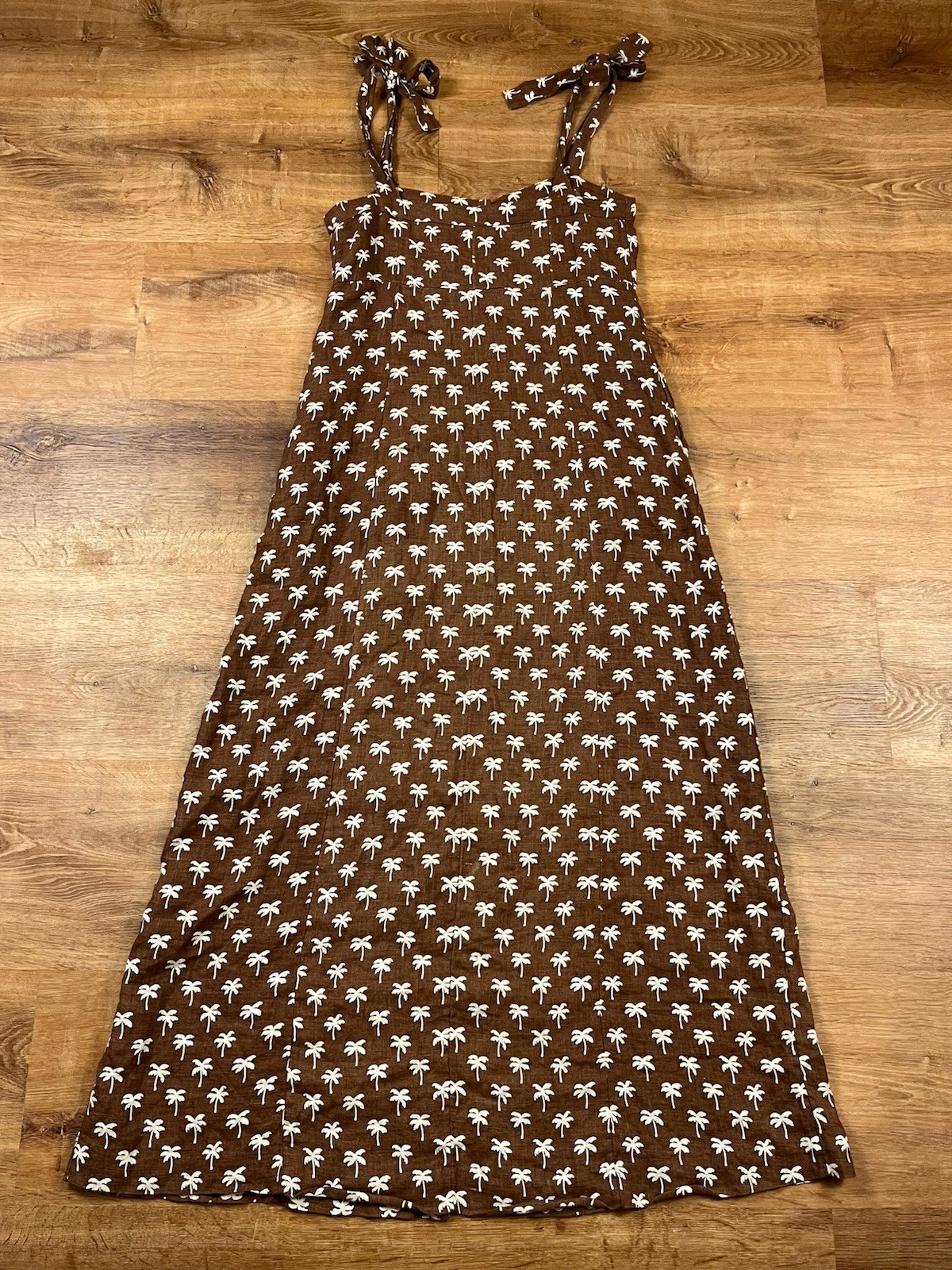FAHERTY Kendall Palm Tree Maxi Dress Brown 100% Linen Size Small